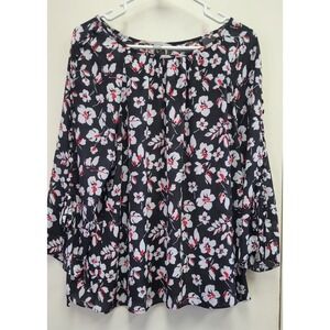 Valerie‎ stevens black floral loose Fitting tunic  women's top size large EUC